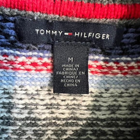 Tommy Hilfiger Fair Isle Wide Neck Hip Length Cap Sleeve Sweater Size M Gray Red - Picture 6 of 11